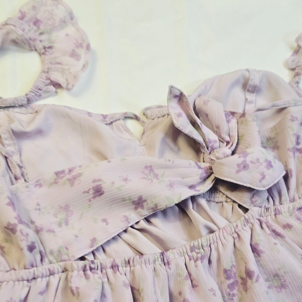 Hollister Womens Floral Babydoll Cami Top Size S Purple Ruffle Strap Chiffon H21 - Picture 14 of 16